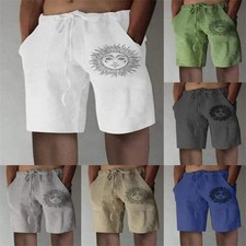 Men's Youth Linen-Cotton Drawstring Loose Casual Printed Shorts