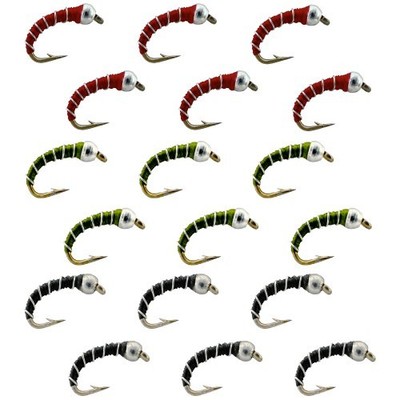 ZEBRA MIDGE Bead Head Nymph - 18 PC RBO Fly Fishing Trout Bluegill Panfish Flies