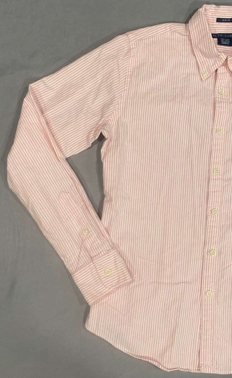 Ralph Lauren Womens Shirt 6 Pink Pinstripe Oxford Slim Fit Preppy Old Money City thumbnail 3