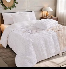 NEXHOME Duvet Cover Queen Size, White 3 Pieces Boho Tufted Duvet Cover Set, S...