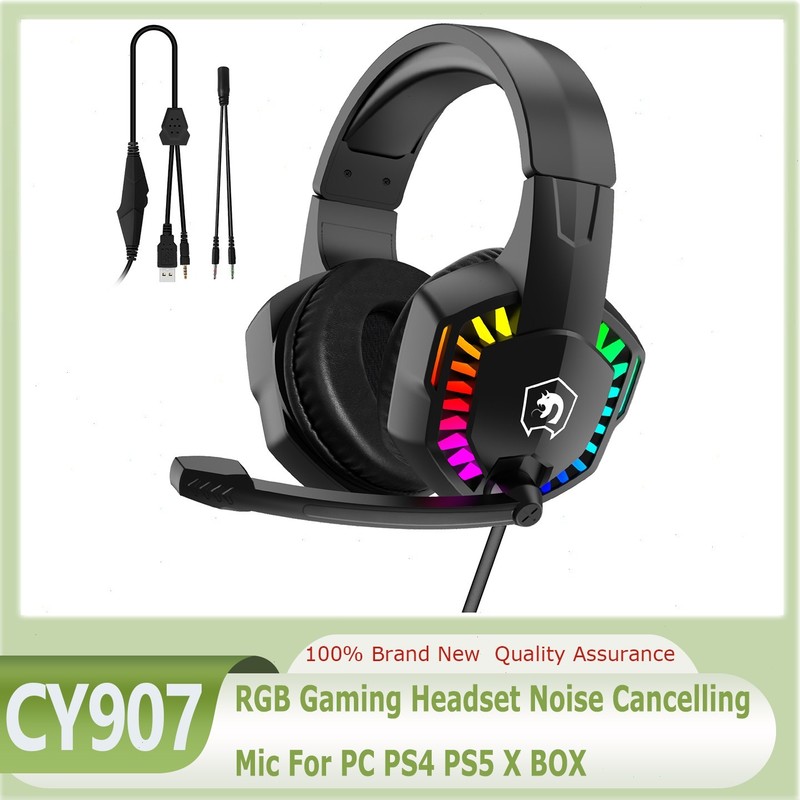 MAMBASNAKE CY907 RGB Gaming Headset Noise Cancelling Mic For PC PS4 PS5 X BOX