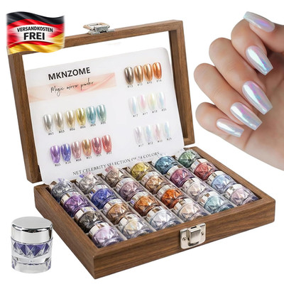 Nagelpuder Set 24 Farben Spiegel- und Schimmereffekte für Nail Art und DIY