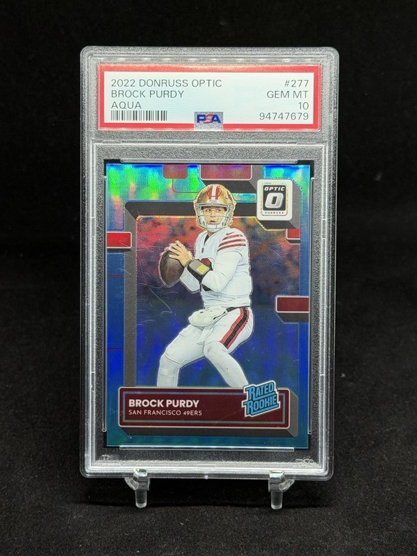 Brock Purdy 2022 Donruss Optic Aqua #277 #125/299 RR RC (PSA 10)