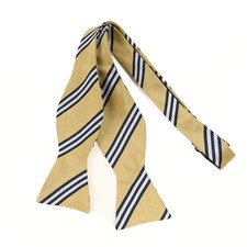 Brooks Brothers Silk Bow Tie Navy Blue Yellow Stripe Adjustable Self Tie New