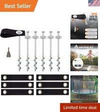 Heavy Duty 12" Trampoline Anchors - High Wind Safety Kit with Straps  Drill Bit