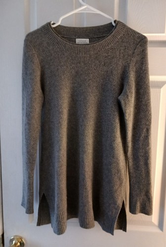 Kenar Gray 100% 2-Ply Cashmere Crew Neck Tunic Sweater with Side Slits Size M