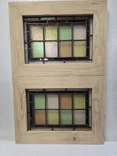 ANTIQUE ENGLISH STAINED GLASS WINDOW PAIR