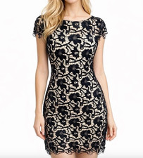 Alice + Olivia Clover Dress Black Velvet Floral Lace Mini Sheath Cap Sleeve 8