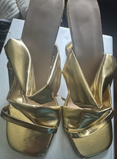 Gold Pleated Straps Slip On Flat Sandals Synthetic Women's Party Summer
