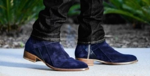 New Mens Handmade Jodhpur Dark Blue Zipper Leather Dress Formal Boots For Men