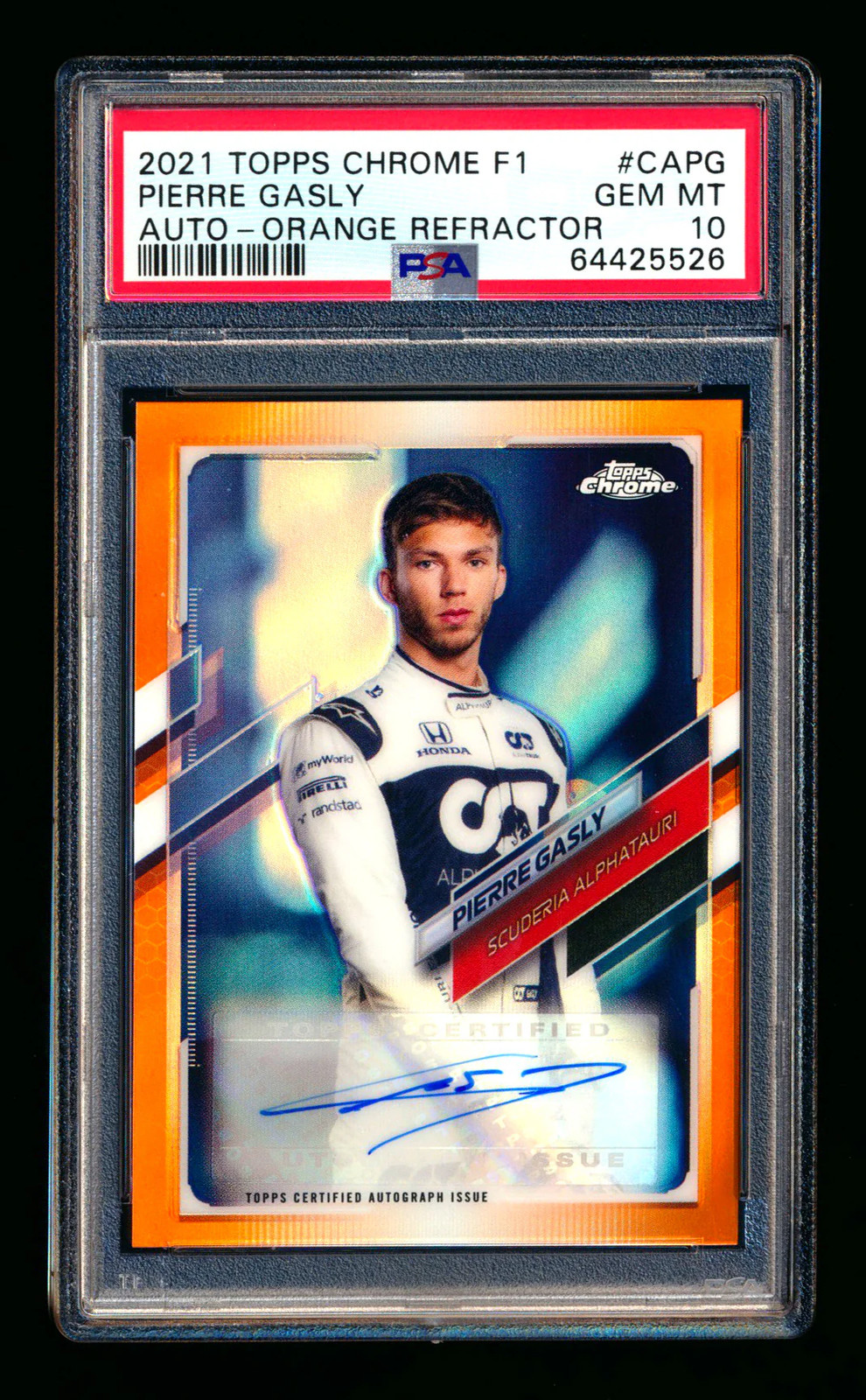 2021 Topps Chrome F1 Pierre Gasly Orange Refractor Autograph #19/25 PSA 10 Gem!