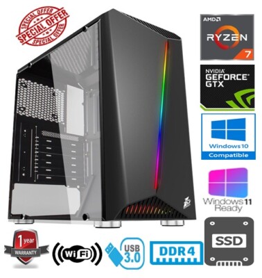 AMD RYZEN 7 2700 4,1GHz 8CORE 8G RAM 240G SSD NVIDIA GEFORCE GTX1050Ti GAMING PC