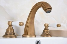 Antique Brass Dual Handles Widespread Bathroom 3 Holes Basin Faucet Mixer Taps