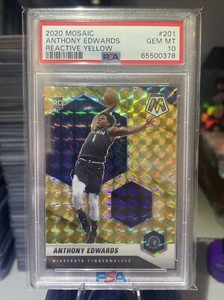 2020-21 Mosaic Anthony Edwards PSA 10 201 Reactive Yellow Prizm Rookie GEM MINT