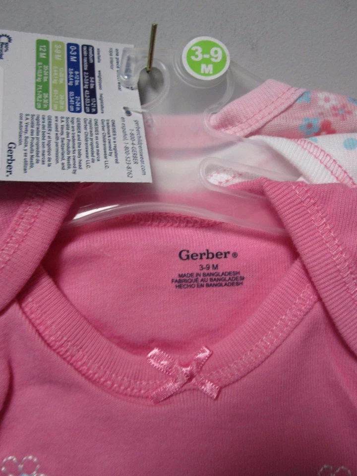 Gerber Bebé Niña 3 Piezas Rosa "Amor" Mono Talla 3-9M ROPA BEBÉ DUCHA REGALO Foto 4 de 4