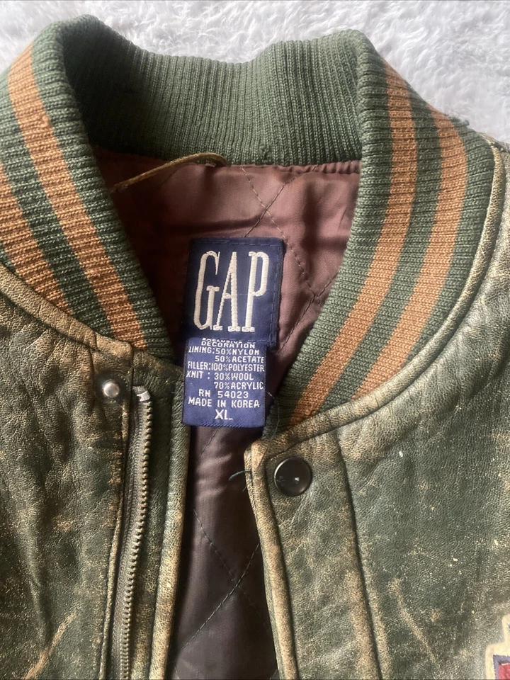 Retro GAP Niños LG Cuero Equipo Universitario Letterman Chaqueta Lana Bld Fútbol Corea Foto 4 de 4