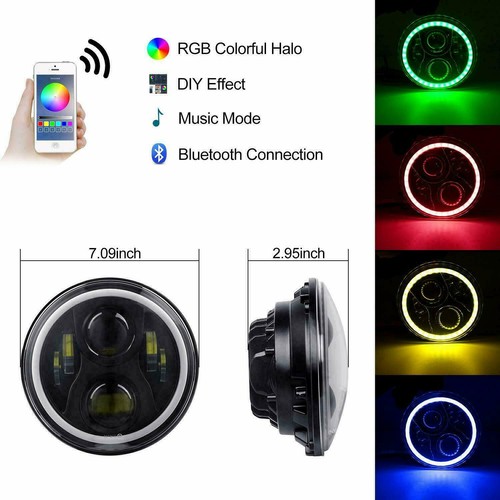 Pair 7Inch RGB LED Headlights Angel Eyes Halo DRL Fit for Ford Mustang 1965-1978 - Picture 2 of 12