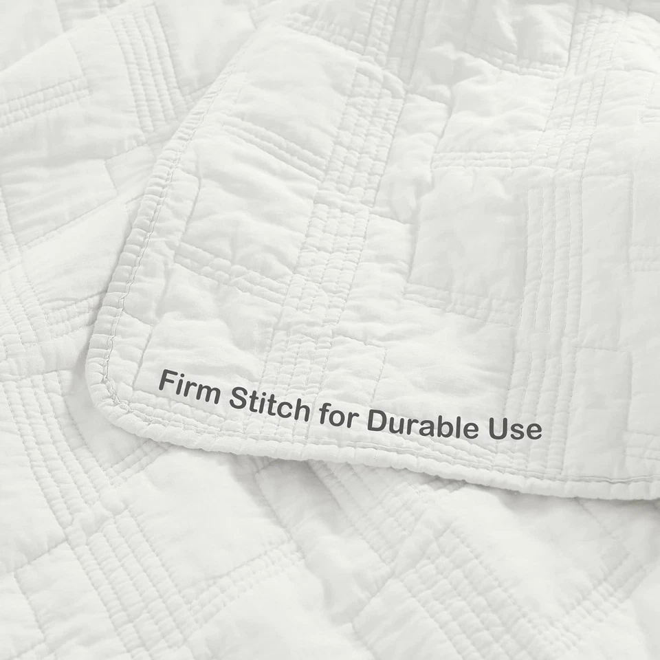 100% Cotton Quilt Set Queen Size, White Pre-Washed 3-Piece Bedspread Coverlet Se - Image 3 of 4