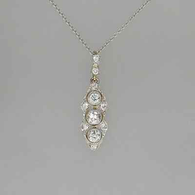 Art Deco Vintage Style Round Lab Created Diamond 14K White Gold Finish Pendant