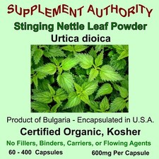Stinging Nettle Leaf Root Powder Capsules - Certified Organic, Kosher - FRESH 