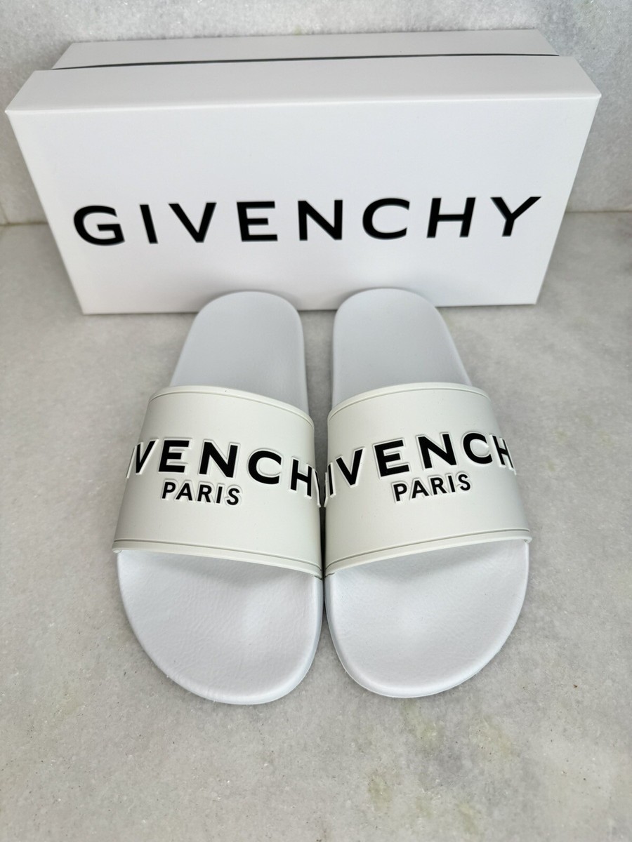 Givenchy Paris Logo Men's Men White Flat Rubber Pool Slides