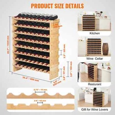 72-Bottle Bamboo Wine Rack - Modular Freestanding Storage, Easy Assembly