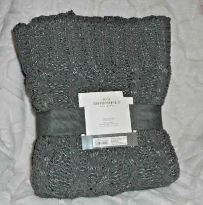 Cable Knit Threshold Knit Blanket THRESHOLD DARK GREY GRAY GLITTER
