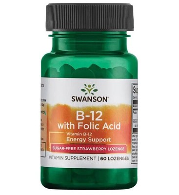 Swanson Vitamin B-12 1000mcg With Folic Acid 60 Strawberry Lozenges