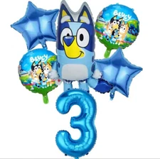 Pack of - 6 Bluey 32''Bluey Foil Balloons, 1x Bluey, 1x Number, 2x Star 2x Round