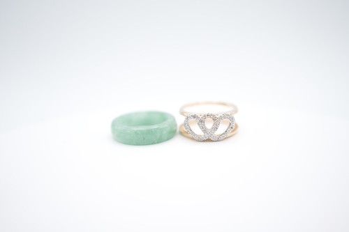 14K Yellow Gold Jade and Diamond Heart Multi Insert Band Ring - Picture 7 of 13