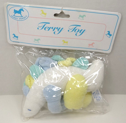 Vintage Terry Cloth Dinosaur Plush With Rattle Pastel Colors NIP