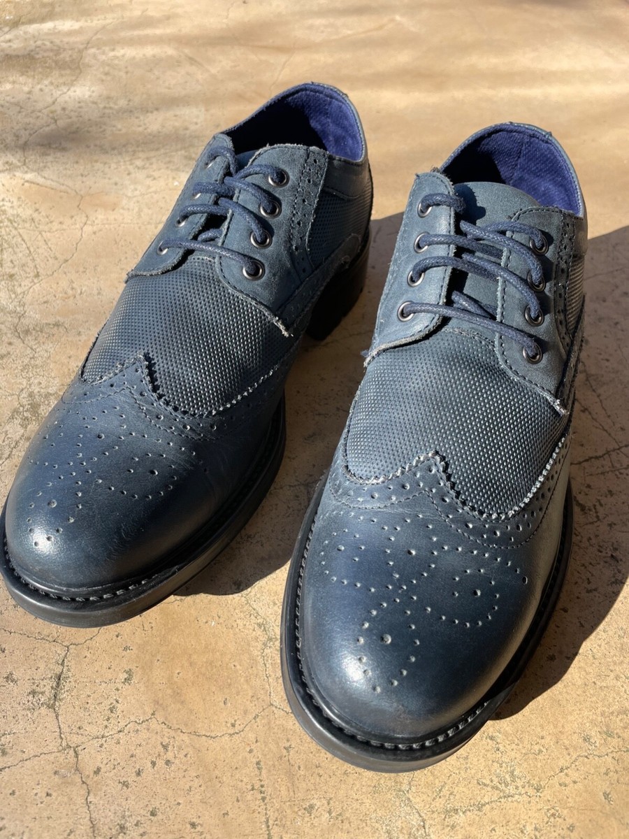 English Laundry Blue Leather Casual Wingtip Men