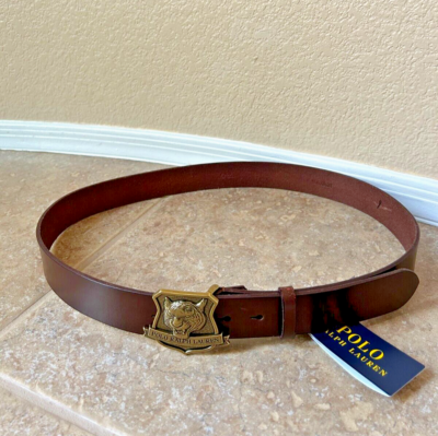 Polo Ralph Lauren Men's Tiger Buckle Belt Sz 42 Brown Polo Ralph Lauren Men's Tiger Buckle Belt Sz 42 Brown
