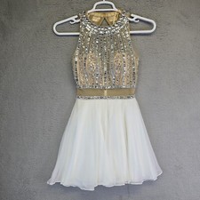 Colors Dress Womens 4 Gold White Rhinestone Jeweled Goddess Luxury Prom Ball