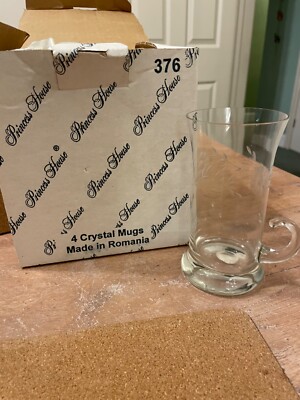 4er Set Princess House Crystal Heritage Etch 8 Unzen irische Kaffeetassen/Tassen #376
