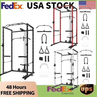 Power Cage w/Smith Machine& LAT Pulldown,Cable Pulley System Home Gym Squat Rack