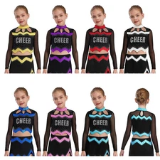 Girls Shirt Gymnastics Cheer Leader Stage Wear Top Festivals Shiny Rhinestone