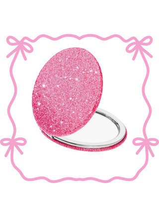 Cute Pink Compact Mirror for Women,Small Magnifying Travel Mirror with Glitter