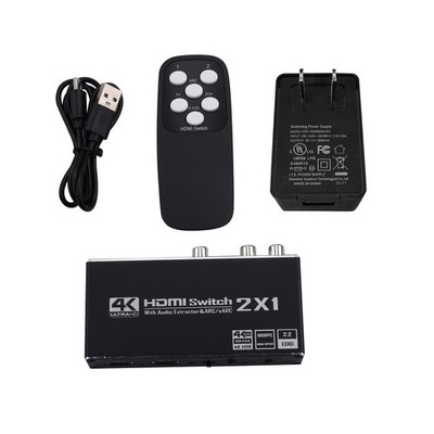 4K 2 In 1 Out HDMI ARC Audio Switcher Selector 2x1 HDMI Switch Audio Extractor
