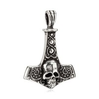 KettenanhäNger Thors Hammer Totenkopf 3Cm Silber 925 Amulett Wikinger Talisman