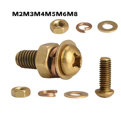 M2 M3 M4 M5 M6 M8 Messing SCHRAUBE mit Mutter Sprengring und Unterlegscheibe SET