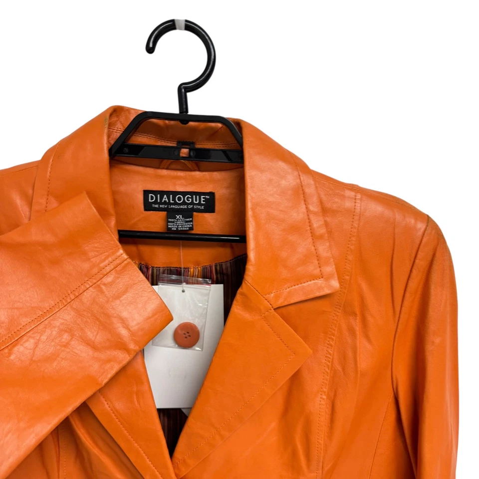 Diálogo Mujer Blazer Forrado Chaqueta 100% Cuero Naranja Talla XL Foto 3 de 4
