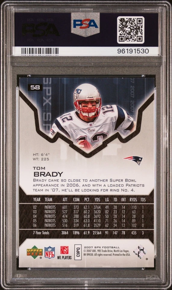 2007 SPx Tom Brady PSA 8 NM-Mint #58 New England Patriots HOF QB - Image 2 of 4