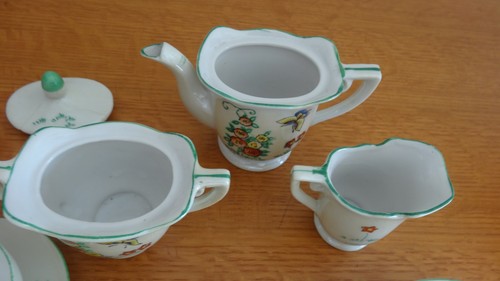 antique childs teapot set made in japan porcelain butterflies flowers plates - Picture 9 of 10