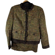 Talbots Womens Tweed Skirt Suit Set Brown Green Orange Jacket 8 Skirt 6