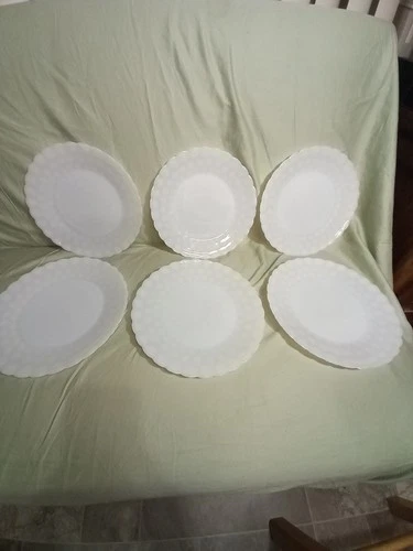 Vintage ( 6 )  White Hobnail Milkglass Plate's
