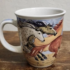 The Stone Bunny Wild Horses Mug 2003 Telle M. Stein Made in Georgia 4.25"