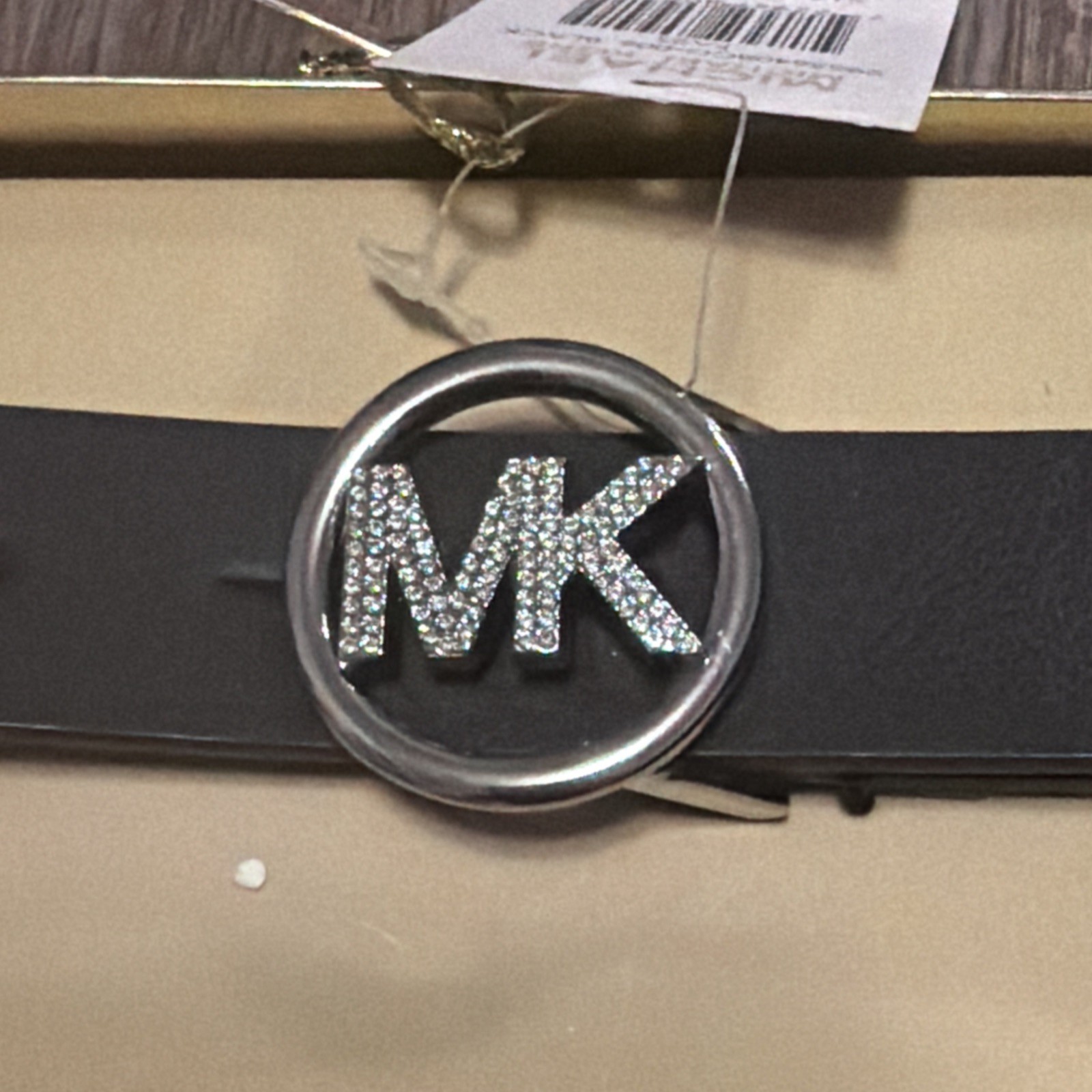 Michael Kors Belt 25MM Round Buckle With Rhinestones Logo IN BOX Size S/M BLACK thumbnail 2