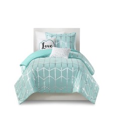 Intelligent Design Raina Comforter Microfiber Metallic Print Geometric Design