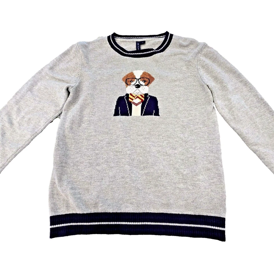 Janie and Jack Sweater Boys 12 Bulldog Professor Dog Crewneck Pullover Sweater - Image 3 of 4